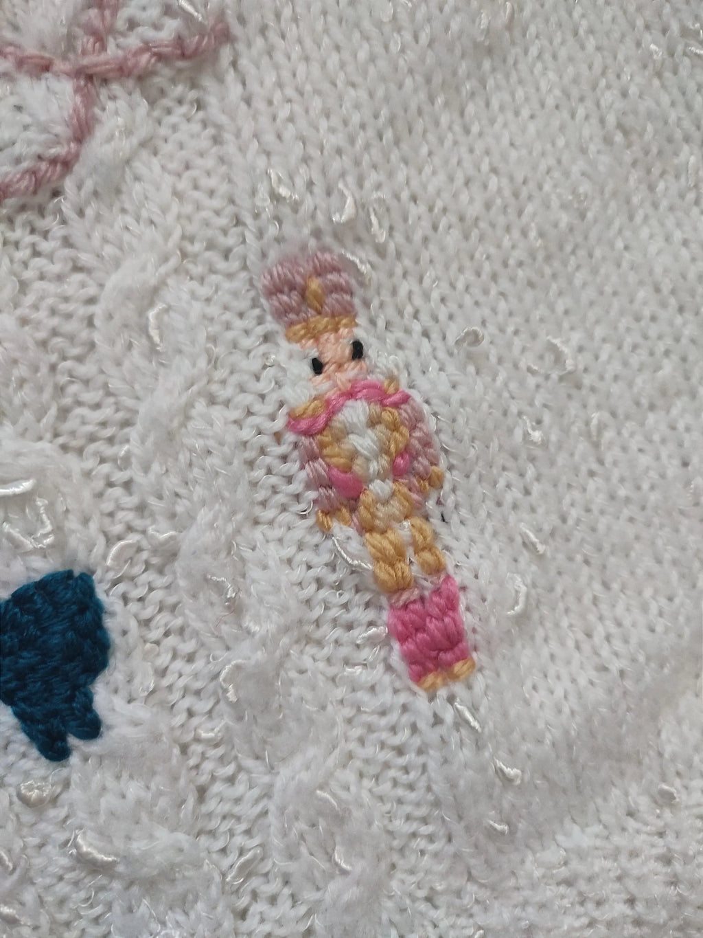 Hand embroidered Christmas The Nutcracker inspired cardigan.Hand knitted white cardigan. Size 3-5 years