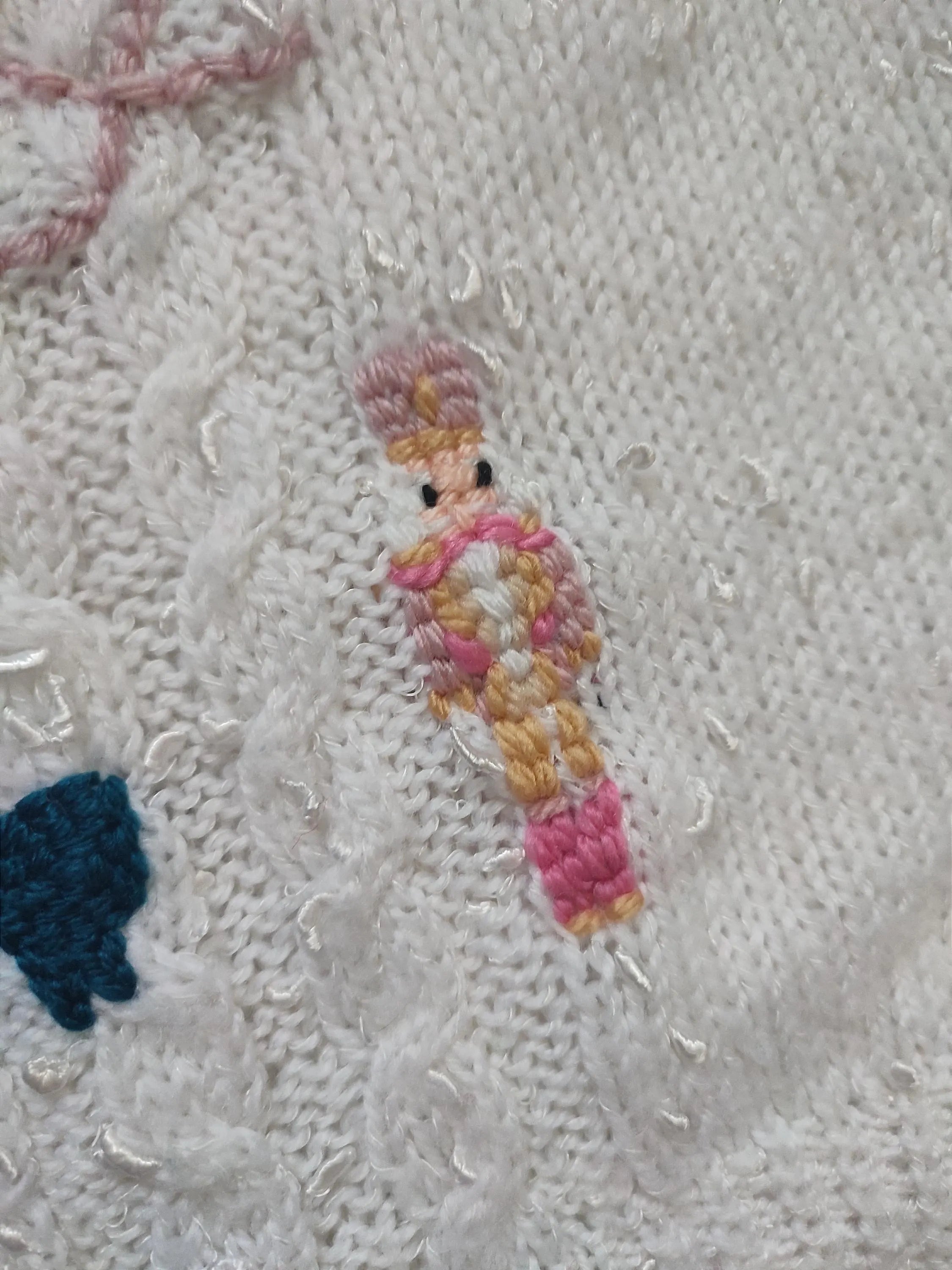 Hand embroidered Christmas The Nutcracker inspired cardigan.Hand knitted white cardigan. Size 3-5 years