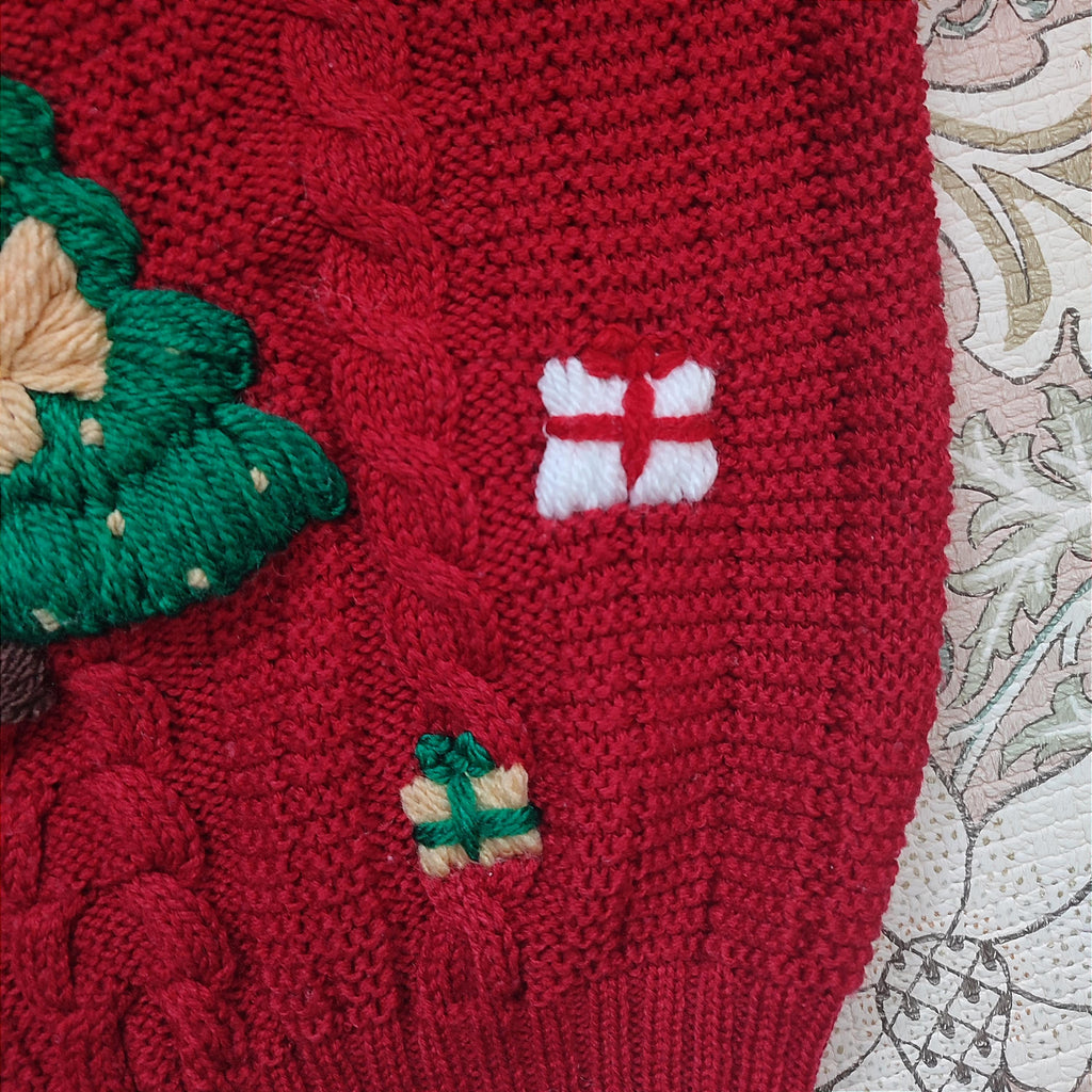 Ready to buy hand embroidered Christmas jumper with Christmas tree bow design, 18-24 Months