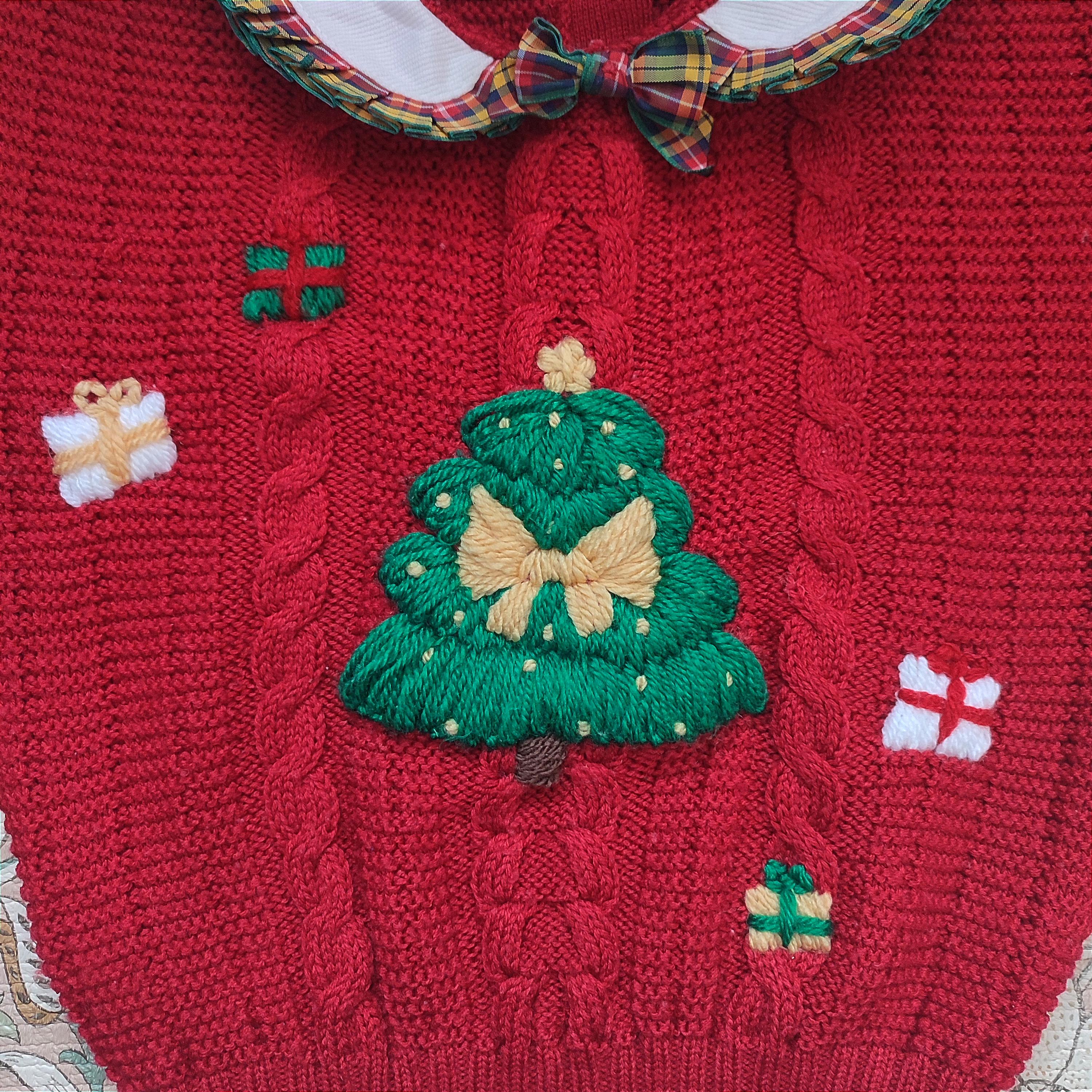 Ready to buy hand embroidered Christmas jumper with Christmas tree bow design, 18-24 Months