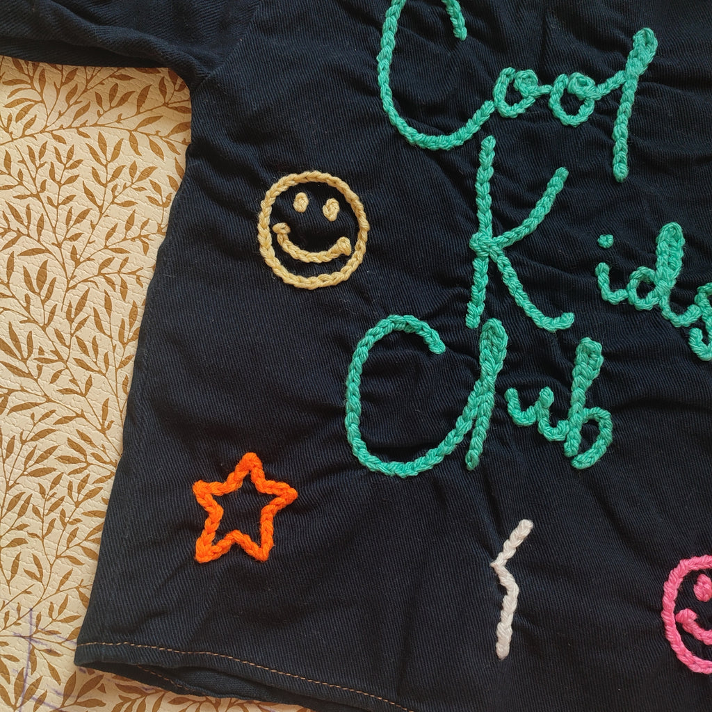 Hand embroidered denim shirt with Cool Kids Club design 2-3 years