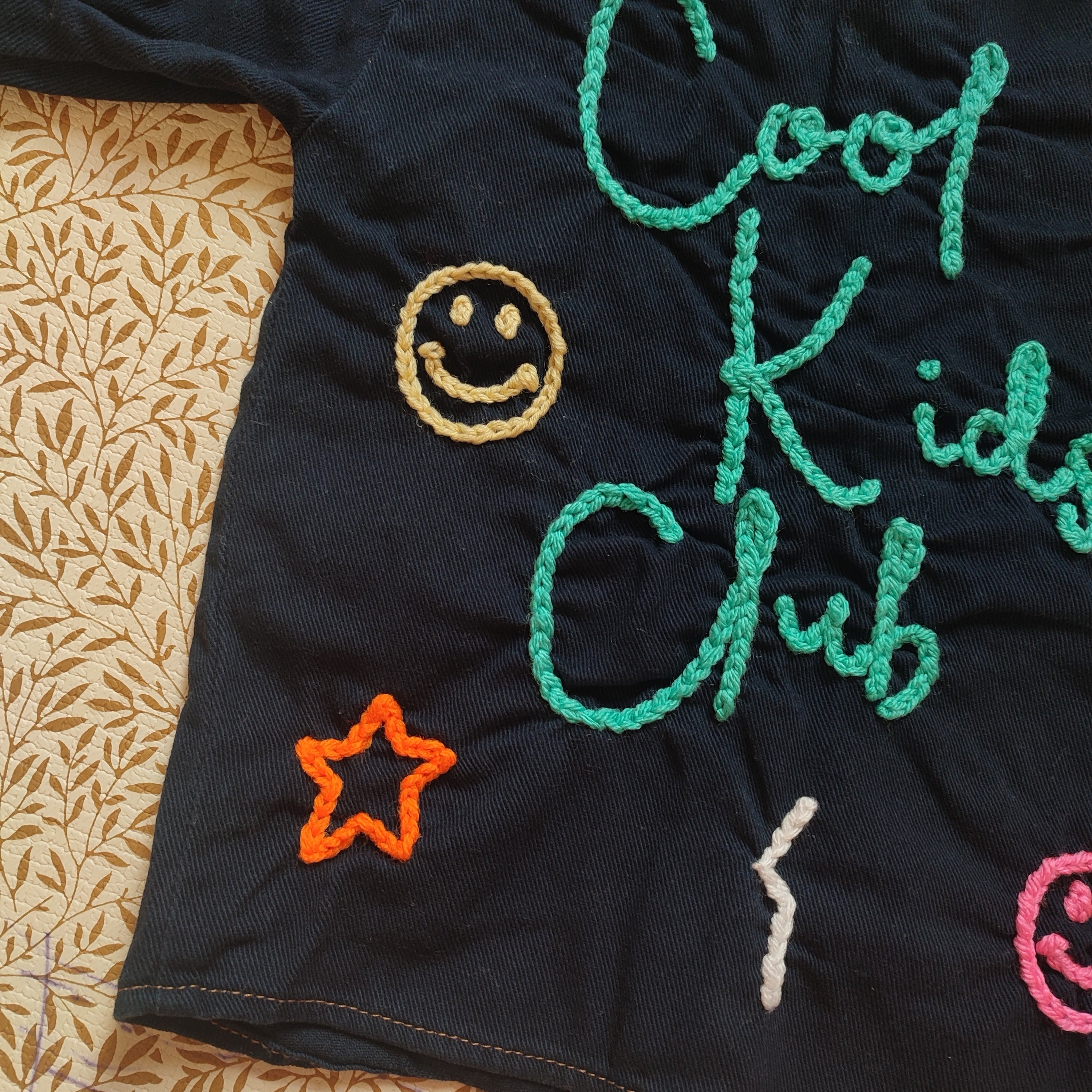 Hand embroidered denim shirt with Cool Kids Club design 2-3 years