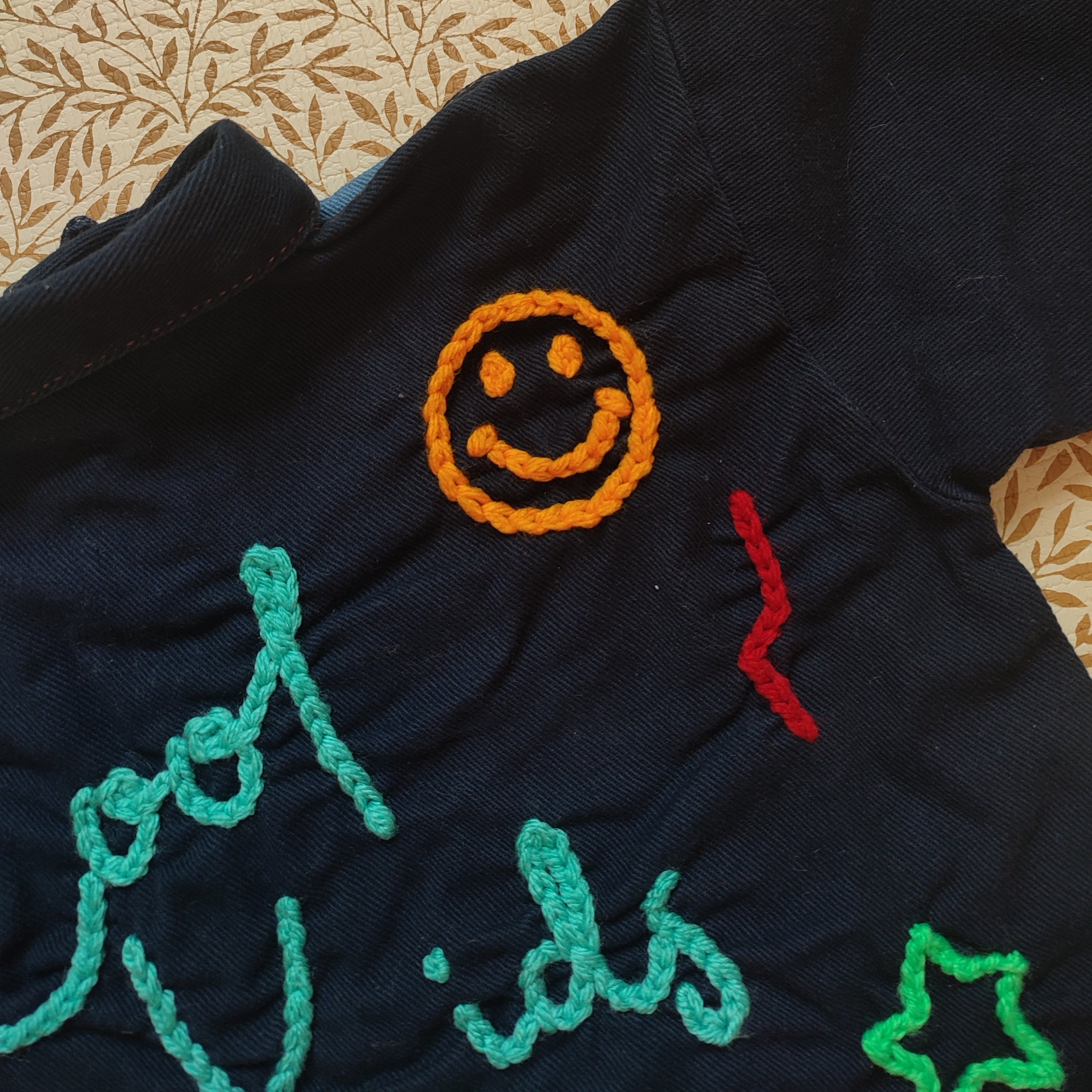 Hand embroidered denim shirt with Cool Kids Club design 2-3 years