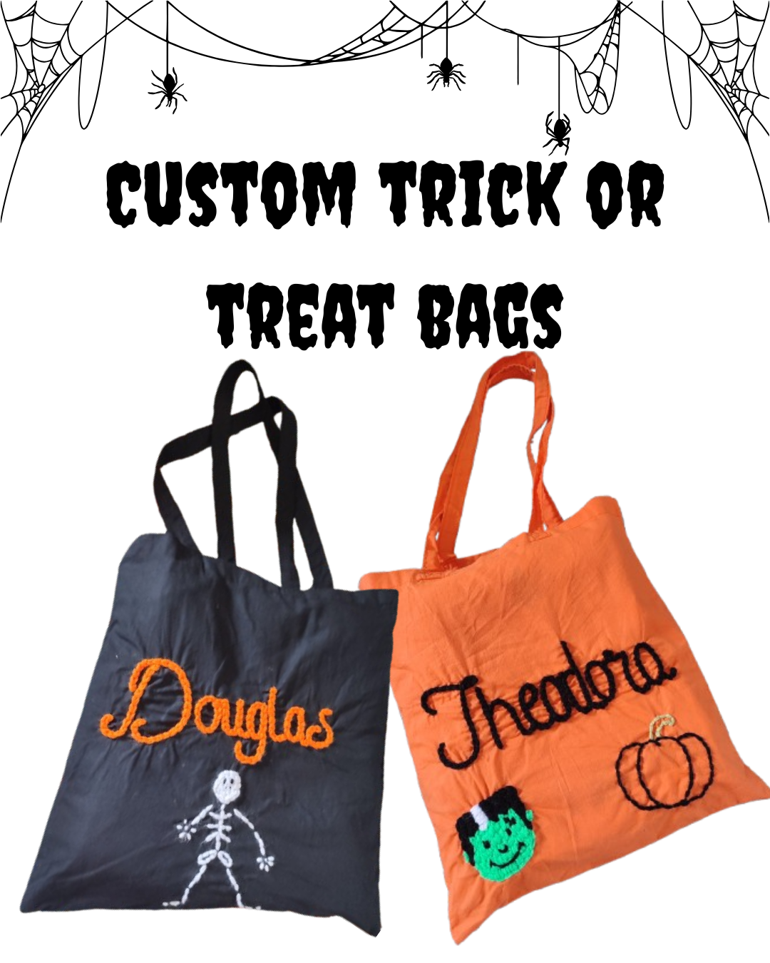 Hand embroidered custom name Halloween trick or treat bags